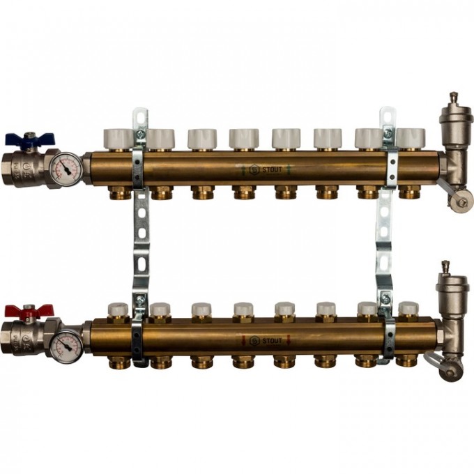 Распред-ный коллектор STOUT SMB без расход-в с рег-щими вставками на 8 контуров 1"x3/4" SMB 0468 000008