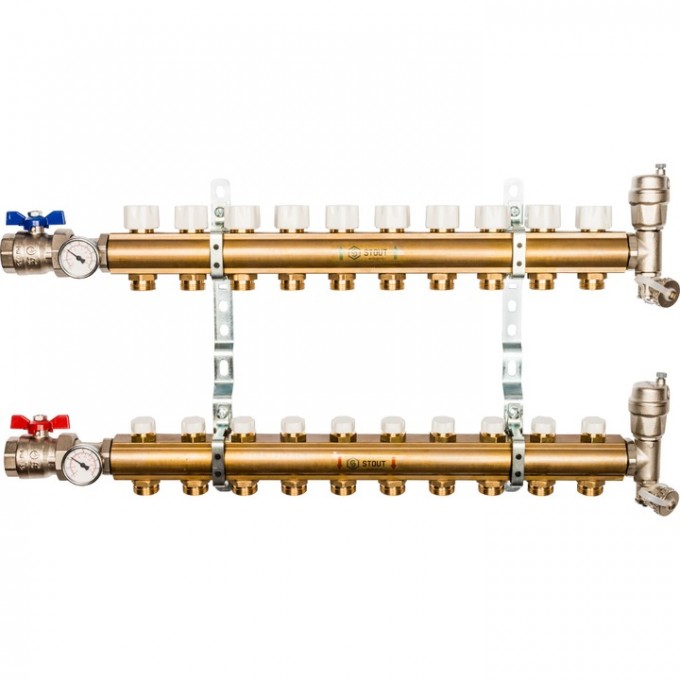 Распред-ный коллектор STOUT SMB без расход-в с рег-щими вставками на 10 контуров 1"x3/4" SMB 0468 000010