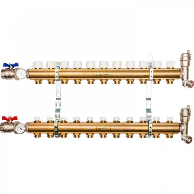 Распределительный коллектор STOUT SMB без расход-в с рег-щими 11 контуров 1"x3/4" SMB 0468 000011