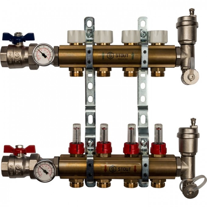 Распределительный коллектор STOUT SMB с расходомерами на 4 контура 1"x3/4" SMB 0473 000004