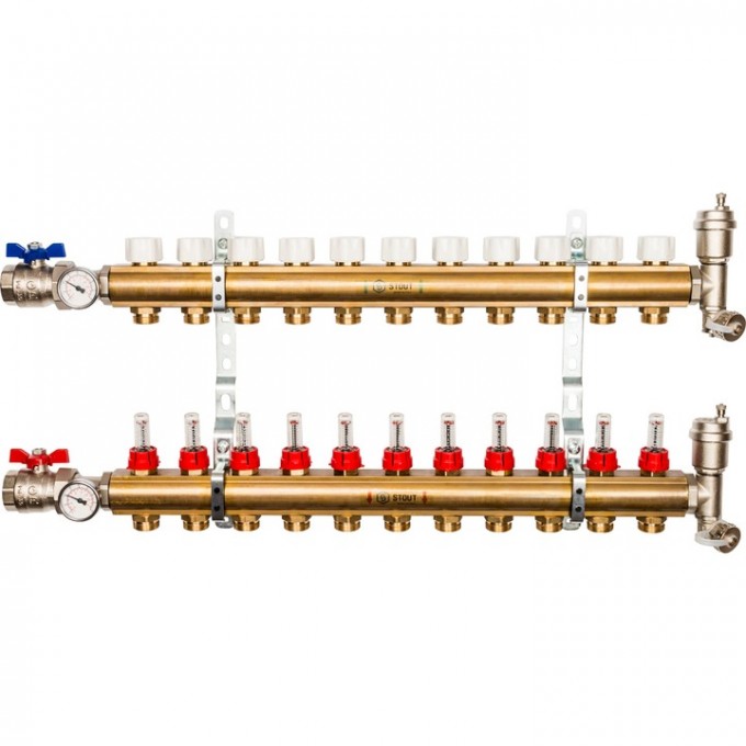 Распределительный коллектор STOUT SMB с расходомерами на 11 контуров 1"x3/4" SMB 0473 000011